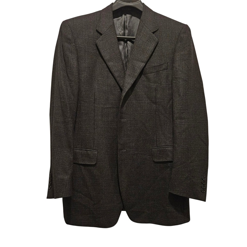 Canali Blazer Mens 52L Charcoal Grey Pure Wool Windowpane Sport Coat Italy